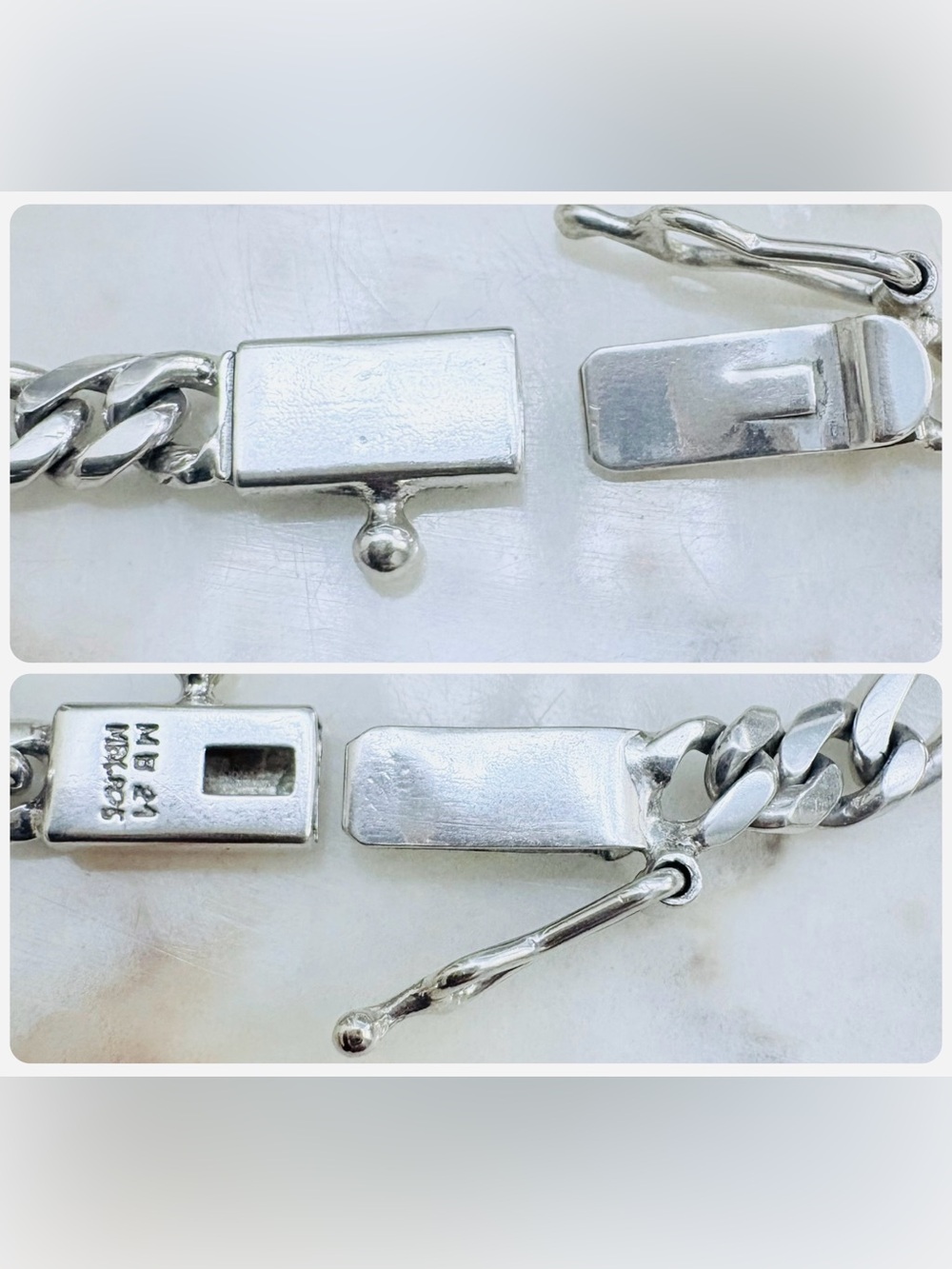 925 Sterling Silver Vintage Mexico Signed Figaro Link Bracelet 8.75 A+ unisex - Picture 8 of 14